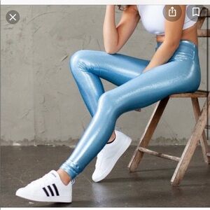 Mira Rae Blue Metallic Leggings